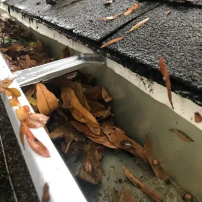 Gutter clogged with leaves causing overflow